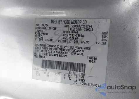 2004 Ford Ranger Xlt из США, поврежденный, VIN 1FTYR15E74PB65009